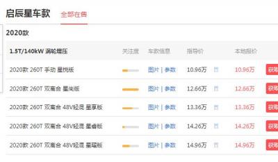 2020款东风启辰星有几款车型 启辰星有5款车型,星曜款值得推荐