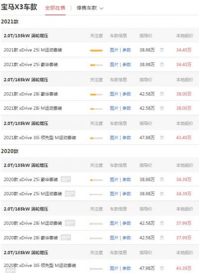 宝马x3的价格是多少 落地价34.39万/百公里油耗仅为7.9L
