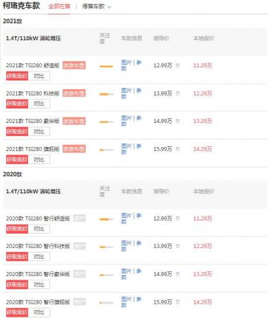 斯柯达柯珞克报价多少钱 报价1.7万落地价仅为11.29万
